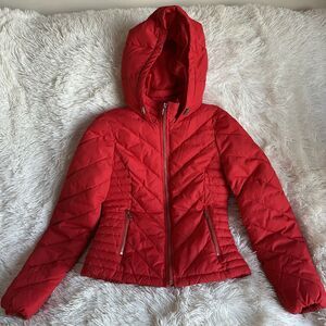Express Red Puffer Full Zip Coat Jacket Size XS Petite